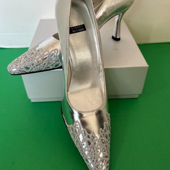 Stuart Weitzman Shoes Stuart Weitzman Silver Stilettos With Lace